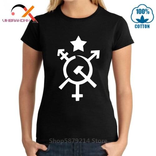 2020 Newes Vintage Teenage Brand woman T shirt CCCP Fully Automated Luxury Gay Space Communism black T-shirt Organic Cotton Tees