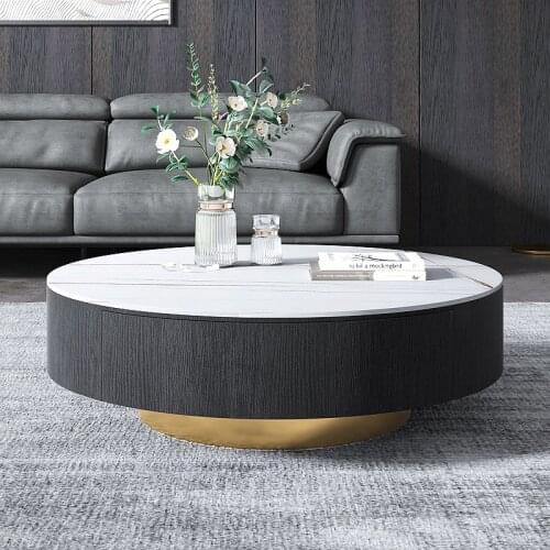 New Fashion Marble Italian SINTERED STONE Round Coffee Table Nordic Luxury Coffee Table Living Room Household Storage Table