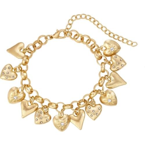 New Fashion retro diamond peach heart bracelet European American exaggerated heart-shaped alloy hand jewelry