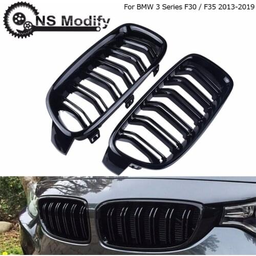 NS Modify Car Front Grille Racing Front Sport Grill Gloss Black Double Slat Kidney Grille For BMW 3-Series F30 F35 2013-2019