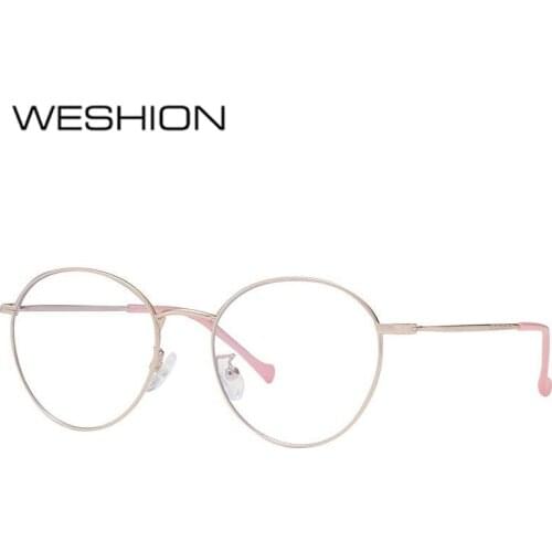 Round Blue Light Glasses Women Men Big Optical Frame Alloy Eyeglasses Transparent AntI Reflective Prescription Glasses UV Case