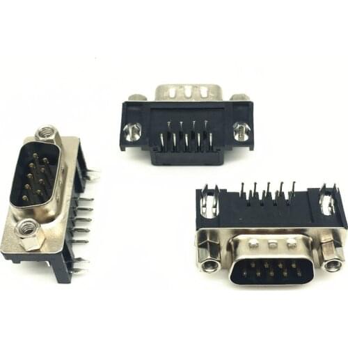 5PCS DR9 Male Pcb Mount serial port Connector Right Angle D-Sub RS232 Com Connectors 9pin plug 9P Adapter For Pcb Board
