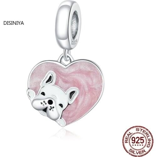 Disiniya Real 925 Sterling Silver Puppy with Love Pendant Charm for Original Silver Bracelet or Necklace Fine Jewelry ZBSC00360