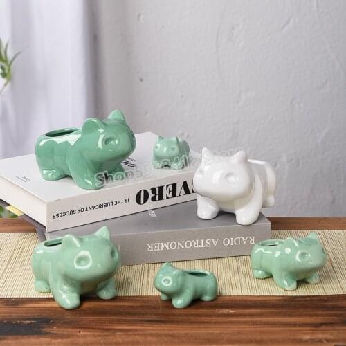 Pokemon Ceramic Succulent Flower Pot Cartoon Animal Frog Bulbasaur Home Decoration Plant china Plate Figurines Accessories Craft