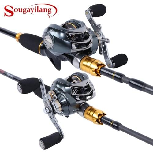 Sougayilang Lure Fishing Rod and Baitcasting Reel 4 Sections Carbon Spinning Lure Rod and Casting Fishing Reel Sets Pesca