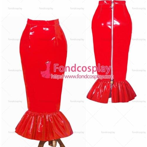 Fondcosplay adult sexy cross dressing sissy maid short French Red heavy PVC Skirt Lockable Uniform Costume Tailor-Made[G3982]