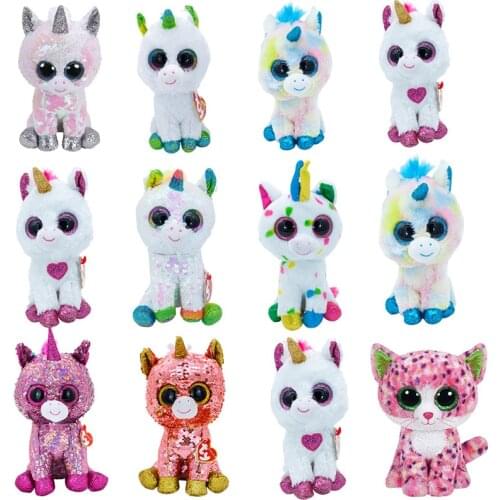Ty Big Eyes Beanie Sequin Flippables Plush Toy Animal Owl Fox Rabbit Unicorn Flamingo Sheep Christmas Gifts For Children 15cm