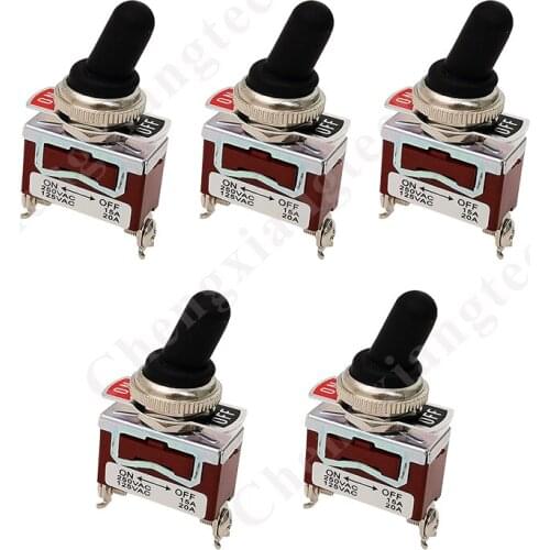 Heavy Duty Rocker Toggle 15A 250V 20A 125V SPST 2 Pins ON/Off Switch Metal Bat Waterproof Boot Cap Cover- 5pcs/lot