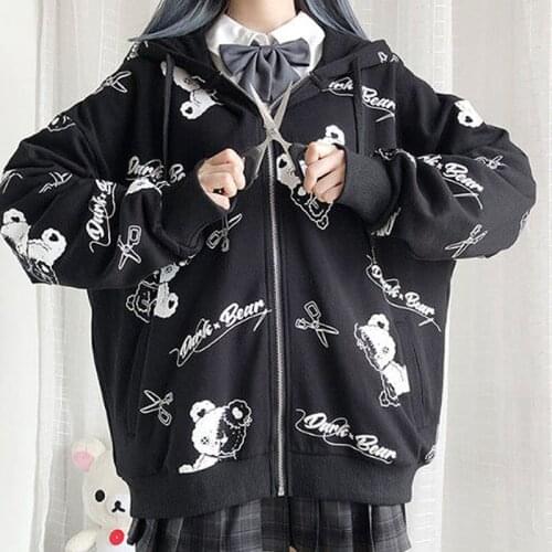 Vintage Hooded Thin Gothic Sweatshirt Black Zip Up Hoodie Autumn Clothes Women Hoodies Korean Long Sleeve Emo Clothes Pullover