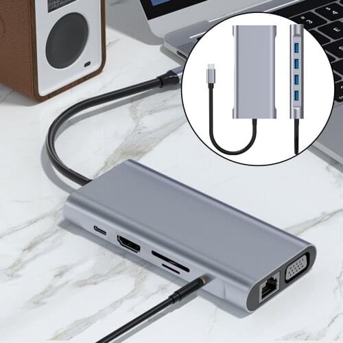 11 in 1 USB C Hub Multiport Adapter Portable Space 4 USB 3.0 Ports for MacBook Pro Air XPS Type C Devices Mobile Phones