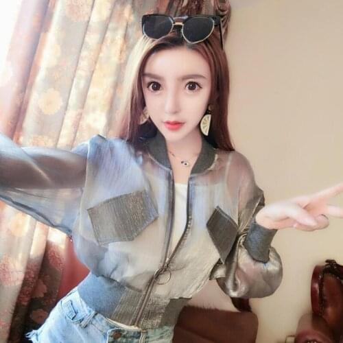 Summer Blouse Sun Protection Clothing For Women Zipper Bat Sleeves Vintage Crop Top Korean Streetwear Loose Short Sun Coat Z257