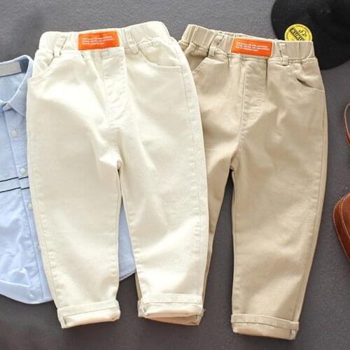 2-8T Boys Pants For Spring Baby Clothes Casual Solid Elastic Waist Trousers Khaki Off-White 2021 New