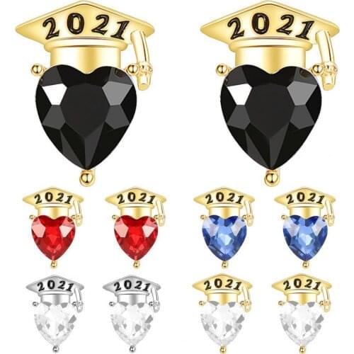 Women Cubic Zirconia All-match Heart Shape 2021 Engraved Stud Earrings Graduation Gift for Party