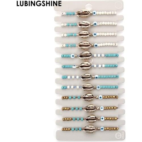 Metal Shell Pendant Bracelets For Women Acrylic Crystal Beads Handmade Braided Rope Chain Bracelet Letter LOVE Charms Bracelet