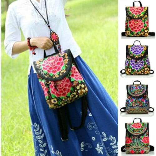Womens Backpack Floral Embroidered Backpack Ethnic Travel Bookbag Crossbody Shoulder Bag Mochila Mujer /NO