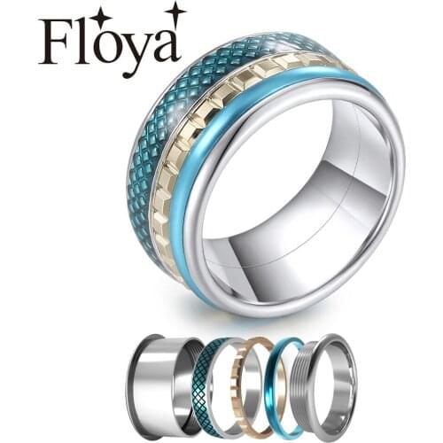 Floya Gear Rings Women Turning Stainless Steel Band Ring Statement Arctic Symphony Collection Wedding Ring Set Anillos Acero