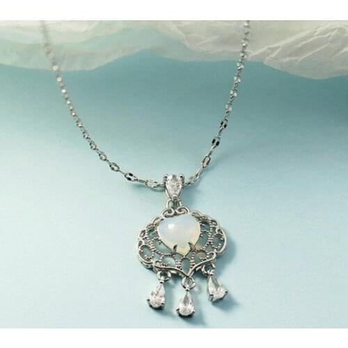 KOFSAC Elegant Women Necklaces 925 Sterling Silver Party Jewelry Vintage Crystal Love Geometric Necklace Lady Birthday Present