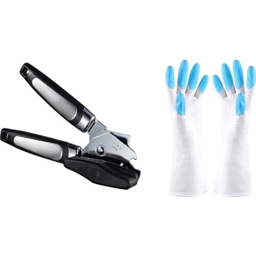 1 Pcs Easy to Use Tin Opener Side Cut Manual Can Opener & 1 Pair Kitchen Silicone Cleaning Gloves Blue
