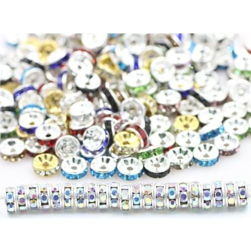 100/200pcs Roinbow Rhinestone Rondelles Crystal Bead 6/8mm Big Hole Spacer Beads for DIY Jewelry Making Accessories Finding
