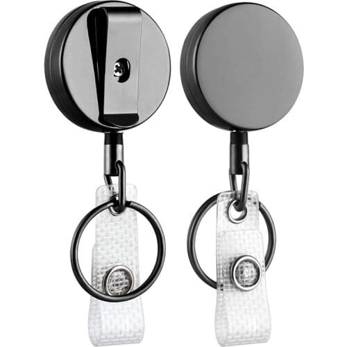 2 Pack Mini Heavy Duty Retractable Badge Holder Reel, Metal ID Badge Holder with Belt Clip Key Ring for Name Card Keychain(Small