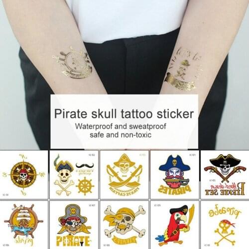 28 Style Children Body Art Gold Metallic Tattoo Sticker Bronzing Pirate Waterproof Temporary Small Party Cosplay DIY Decoration