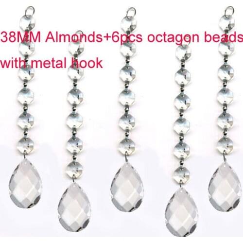 38mm Almonds +6pcs octagon beads with metal hook for crystal trimming pendant