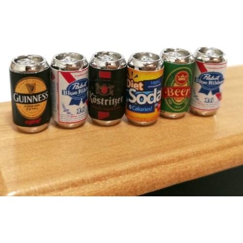6PCS/SET Cute Mini Dolls Beer Cans for Miniature Dollhouse Kitchen Scence Pretend Play Food Drinks Toy