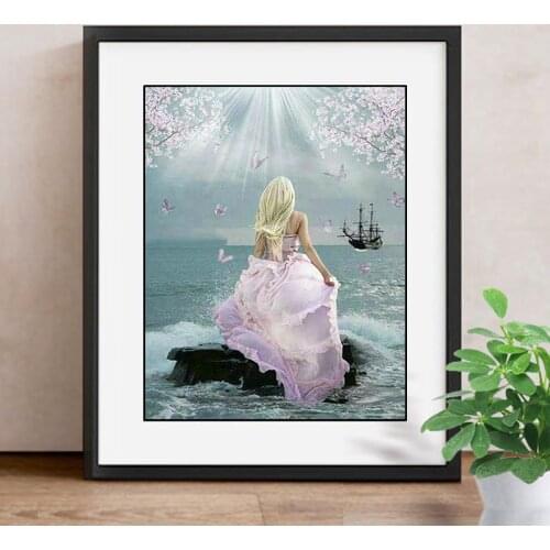 Nabi 5D Diamond Embroidery Woman Full Round Drill Diamond Painting Cross Stitch Sea Mosaic Diy Kit Home Decor Resin Portrait