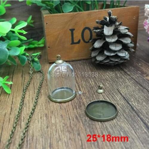 Free ship! 20set/lot 25*18mm diy Glass Bubble vial glass globe pendant vial with base blank with top cap set DIY glass bubble