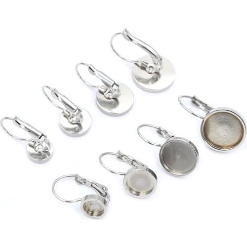 No Fade 10pcs/lot 6mm 8mm 10mm 12mm Thicken Stainless Steel Earring Blank Base,DIY French Lever Drop Earrings Studs Setting