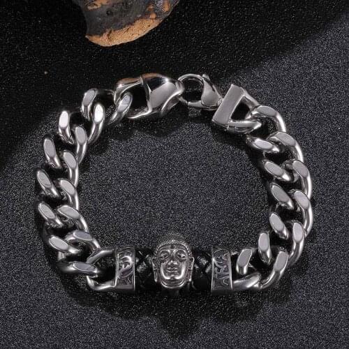 Buddha Bracelet Glamour Chain Titanium Steel Bracelet Mens Jewelry Gift Silver Color Punk Men Gift GS0139