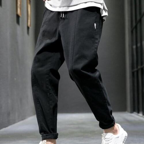 Cargo Pants Mid Rise Drawstring Men Full Length Loose Trousers elastic waist drawstring Pocket cargo pants night jogging Pants