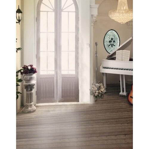 White Hall Flowers Wooden Floor Piano Photography Backdrops Photo Props Studio Background 5x7ft