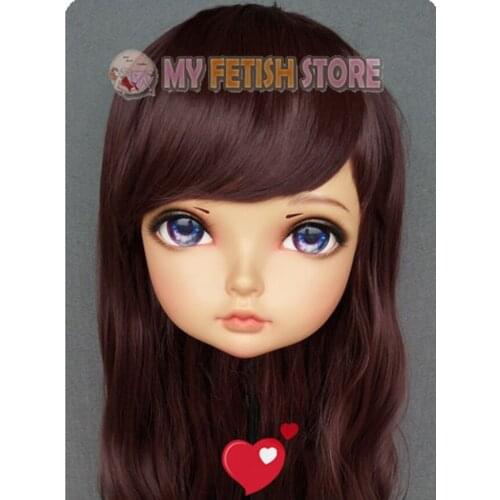 GL331)Female Sweet Girl Resin Half Head Kigurumi BJD Eyes Crossdress Cosplay Japanese Anime Role Lolita Mask With Eyes And Wig