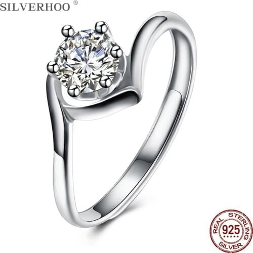 SILVERHOO 925 Sterling Silver Ring 5A Cubic Zirconia Adjustable Geometric Women Rings Anniversary Simple Fine Jewelry Hot Sale