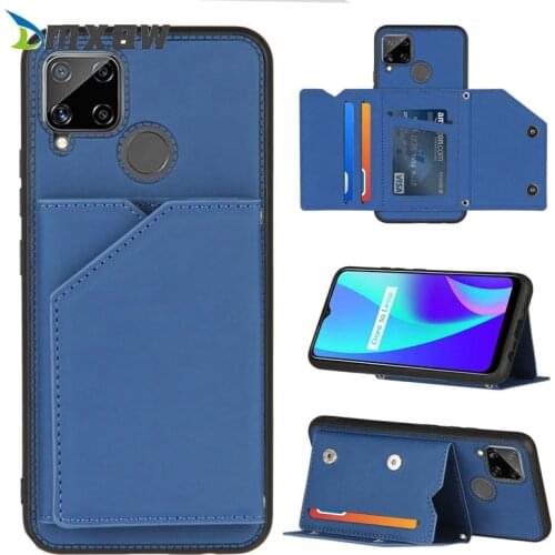 Pure skin Leather Wallet For OPPO Realme C15 C11 C12 7 6 6s A12 A12E A5s A3s Case Credit Bank Card Holder Cover