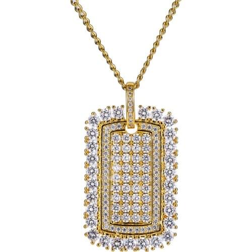 Cubic Zircon Top Quality Full Crystal Smooth Card Pendant Necklace Fashion Hip Hop Men Dog Tag Charm Necklace for Gift