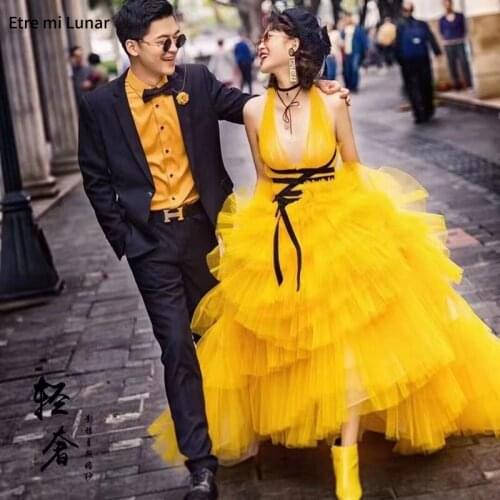 2021 Lastest Design V-neck A-line Tiered Prom Dresses Luxury Sexy Wedding Party Dress L4228