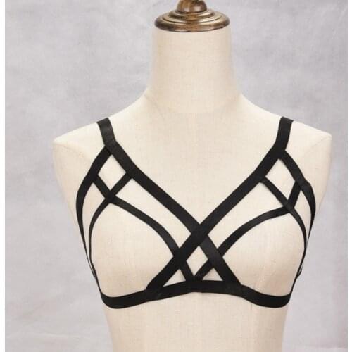 JLX.HARNESS Gothic elastic bralette top retail sexy lingerie body harness bra pastel goth female mesh garter belt