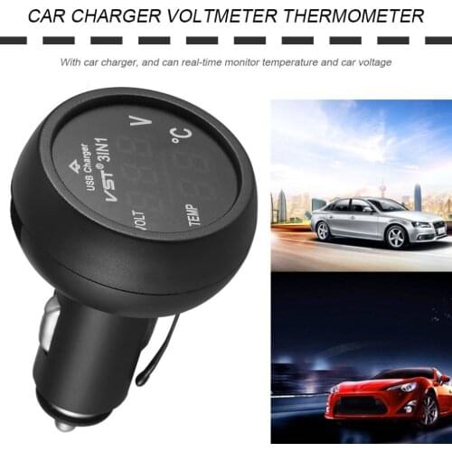 New 3 in 1 LED USB Car Charger Voltmeter Thermometer Car Battery Monitor LCD Digital Dual Display 12V/24V Digital Meter Monitor