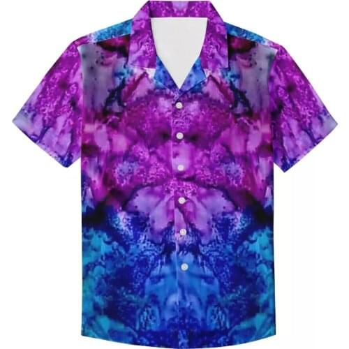 HYCOOL New Arrival Purple Tie Dye Print Summer Mens Shirt Mens Clothing 2021 Breathable Casual Shirts For Men Chemise Homme