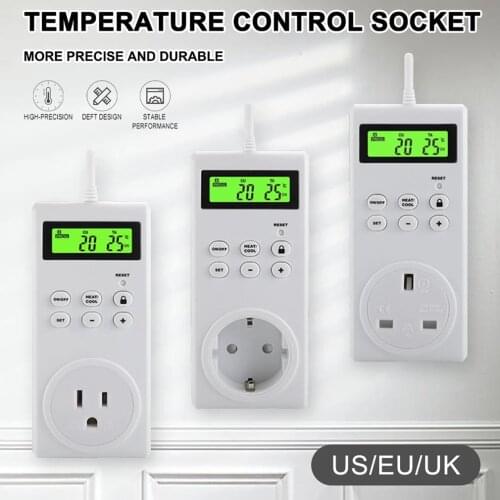 New Wireless Programmable Thermostat Plug Outlet Heating And Cooling With Safety Lock 4" LCD Display Temperature Controller