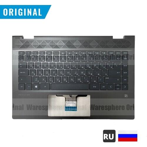 New Original Upper Case for HP 14-CD Palmrest Top Cover With Non-Backlit Keyboard Black RU Layout Silver Side