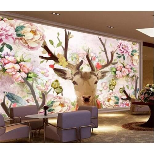 Wallpapers flower elk animal photo wall mural for living room sofa background wall decor wall paper painting oil painting wapiti