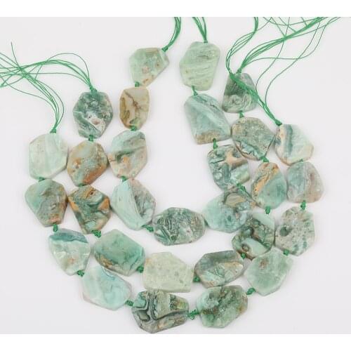 Approx 10Pcs/Strand Middle Drilled Natural Green Jaspers Freeform Slice Slab Charms Beads For DIY Jewelry Making SF-85ABBH