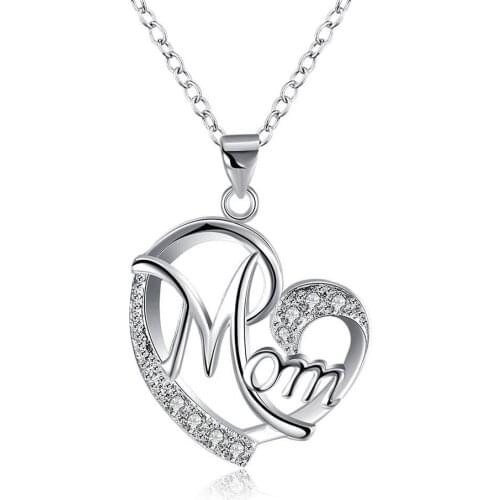 Mom Crystal Heart Charm Pendant Necklace Chain Women Jewelry Family Gift Jewelry Mothers Day Birthday Present Family