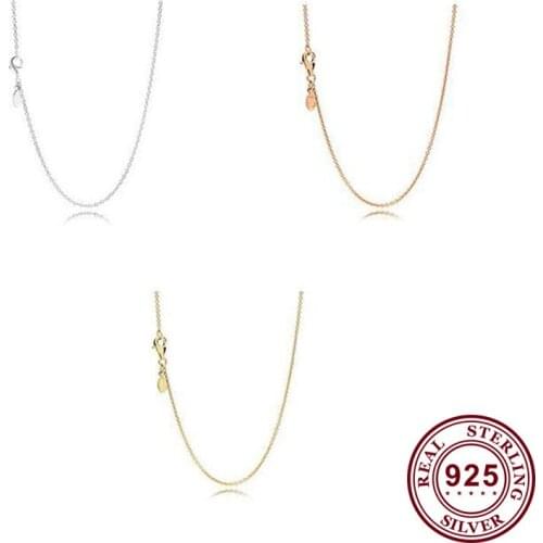 Original 925 Sterling Silver Pan Necklace Shiny Three Color Basic Necklace For Women Wedding Party Gift Fashion Jewelry