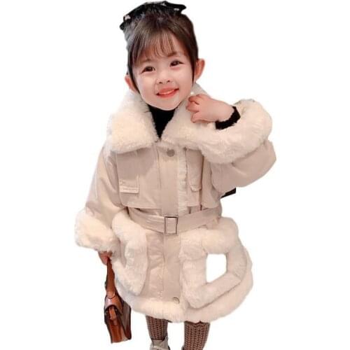 The girls coat is plush in winter