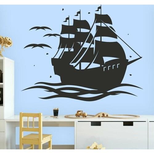 Pirate Ship Wall Decal Boat Sail Treasure Room Decor Vinyl Fun Wall Decals for Nursery Boys Room Decoration Accessories C006