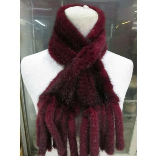 The latest fashion/ women real mink knitted fur Double tassel scarf/ black /brown/wine red/golden yellow/4color can choose
